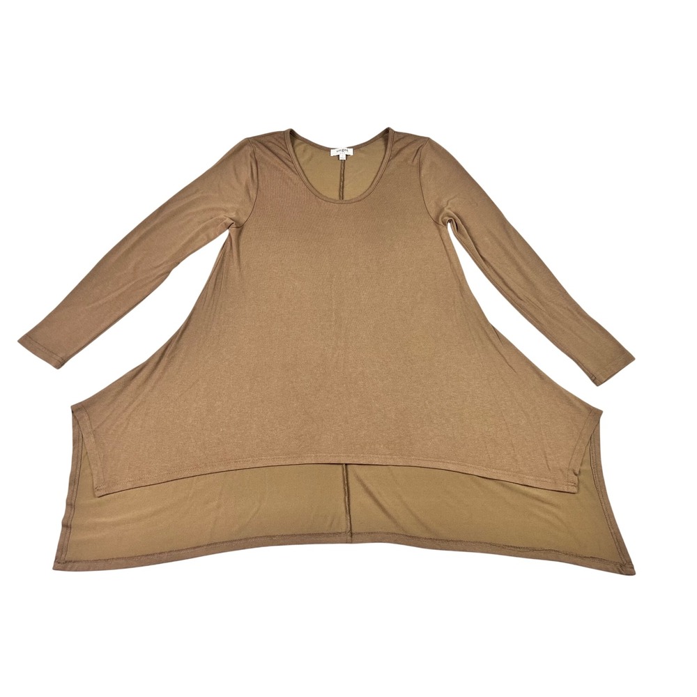 Umgee USA Womens Mocha Brown High Low Sharkbite Tunic Top Long Sleeve Small